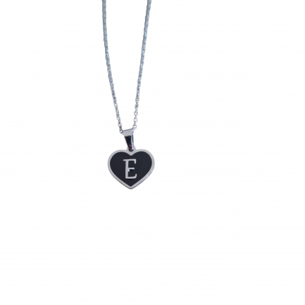 Necklace black heart with E white