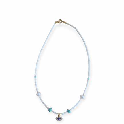 Necklace with eye  and white beads
