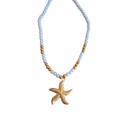 Necklace  with pearls and Starfish Yellow