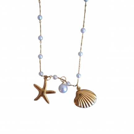 Necklace with pearls and Shells Yellow